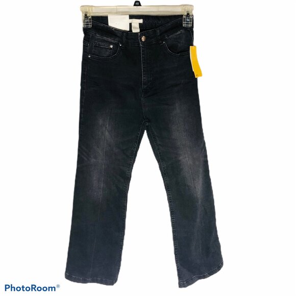 H and m  flare cropped jeans solid black pockets button zipper size 10 READ - Picture 13 of 13